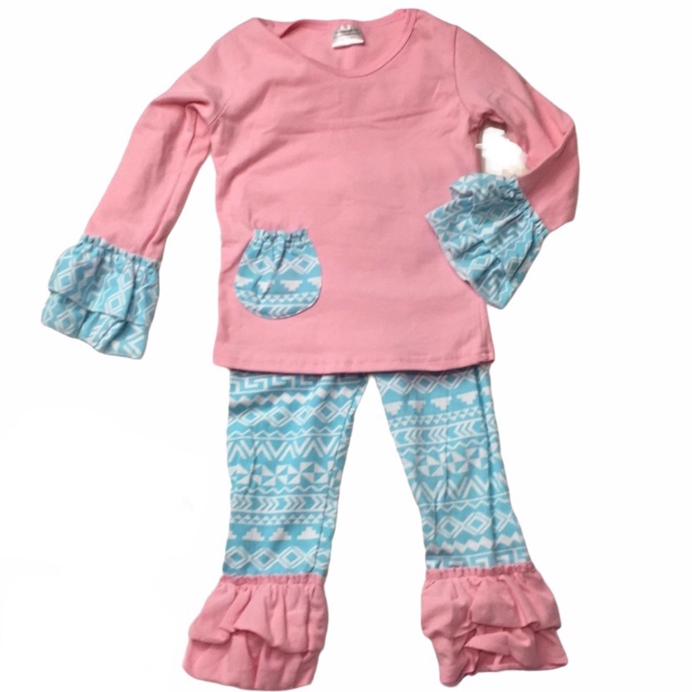 HP 2pc Tribal Ruffle Boutique Outfit • Blue & Pink • Gender Reveal Sister Outfit